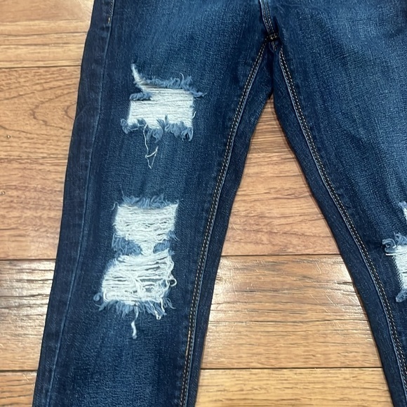 Just Black Distressed Dark Wash Jeans Raw Hem - Picture 5 of 10